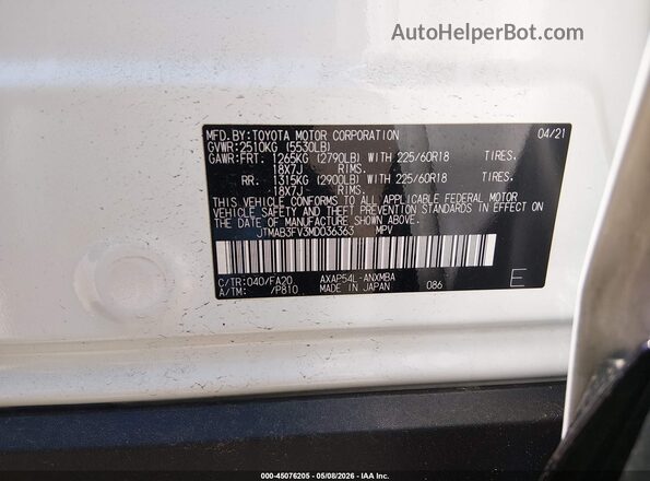 JTMAB3FV3MD036363 2021 TOYOTA RAV4 PRIME White Vista del compartimento del motor