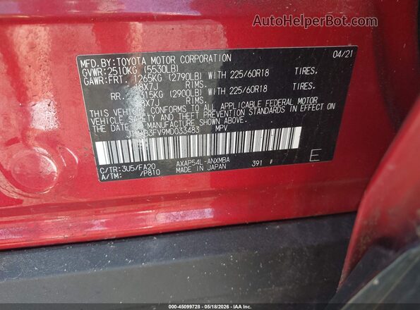 JTMAB3FV9MD033483 2021 TOYOTA RAV4 PRIME Maroon Շարժիչի բաժամունքի տեսք