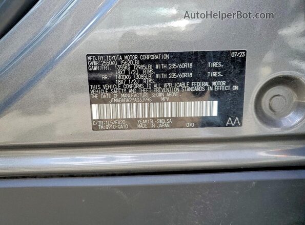 JTMABABA2PA033998 2023 SUBARU SOLTERRA Gray Vista de la etiqueta del VIN
