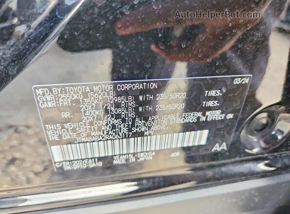 JTMABABA2RA063117 2024 SUBARU SOLTERRA Black Widok naklejki z numerem VIN