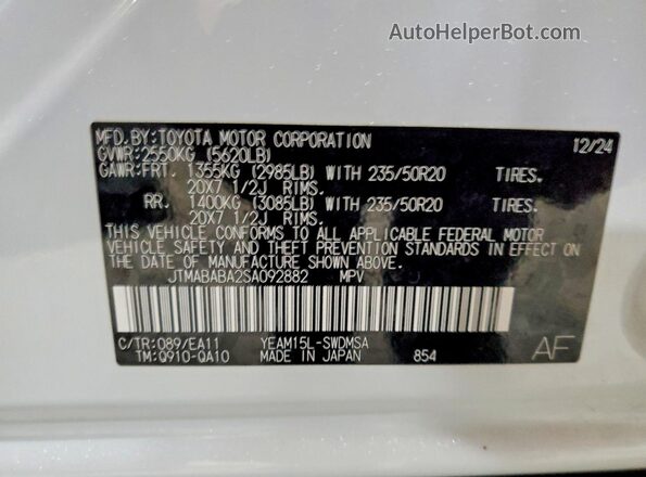 JTMABABA2SA092882 2025 SUBARU SOLTERRA White VIN կոդի պիտակի տեսք