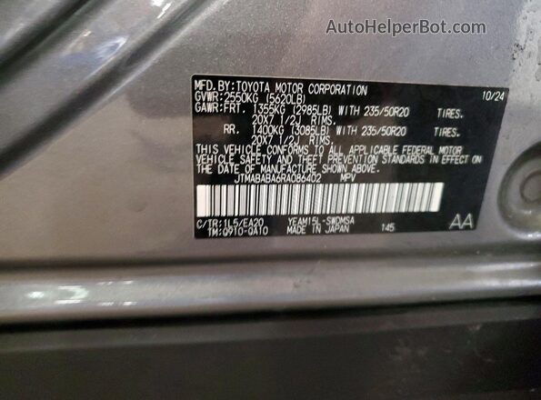 JTMABABA6RA086402 2024 SUBARU SOLTERRA Gray VIN sticker view