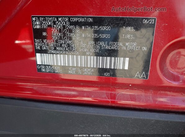 JTMABABA9PA029706 2023 SUBARU SOLTERRA Red Vista del compartimento del motor