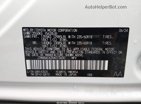 JTMABACA2RA073600 2024 TOYOTA BZ4X White Вид підкапотного простору