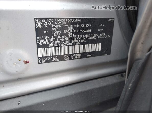 JTMB6RFV0ND055210 2022 TOYOTA LE Silver 