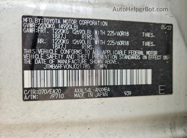 JTMB6RFV0NJ021785 2022 TOYOTA RAV4 White 