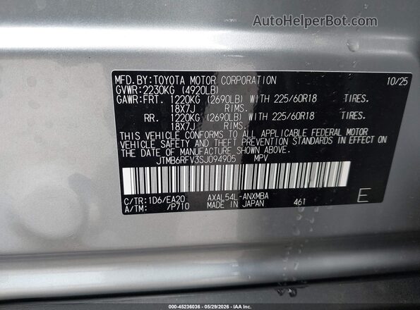 JTMB6RFV3SJ094905 2025 TOYOTA RAV4 HYBRID Silver Engine compartment view