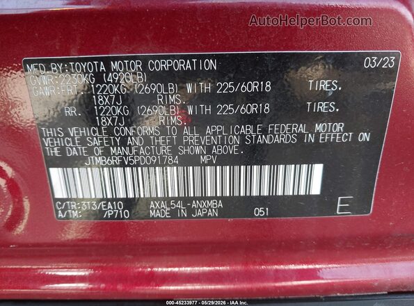 JTMB6RFV5PD091784 2023 TOYOTA RAV4 HYBRID Red Vista del compartimento del motor