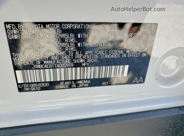 JTMBCAEB1TA002919 2026 TOYOTA LE White 
