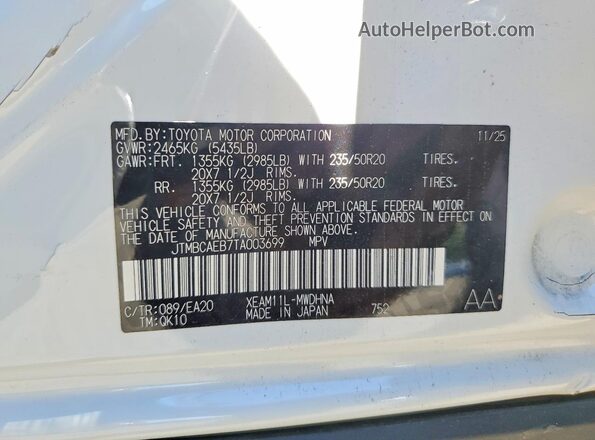 JTMBCAEB7TA003699 2026 TOYOTA BZ White 