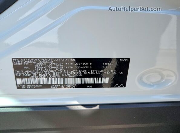 JTMBFAEB1TJ015161 2026 TOYOTA BZ White Vista de la etiqueta del VIN
