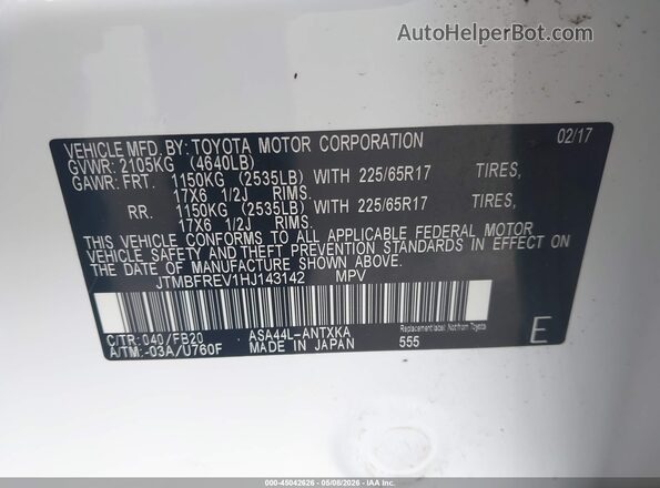 JTMBFREV1HJ143142 2017 TOYOTA LE White Widok komory silnika