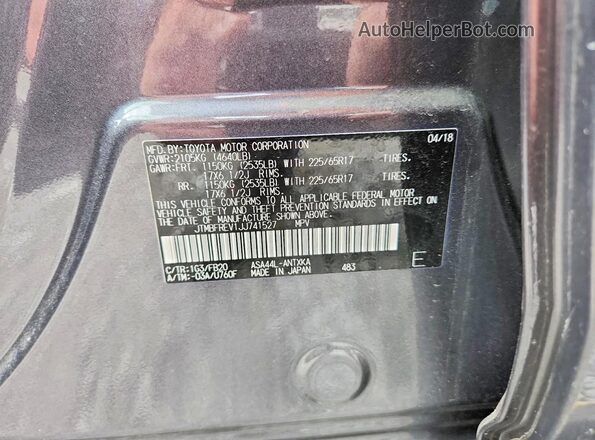JTMBFREV1JJ741527 2018 TOYOTA RAV Серый 