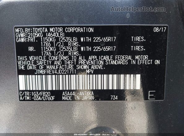 JTMBFREV4JD221711 2018 TOYOTA RAV4 Gray Engine compartment view