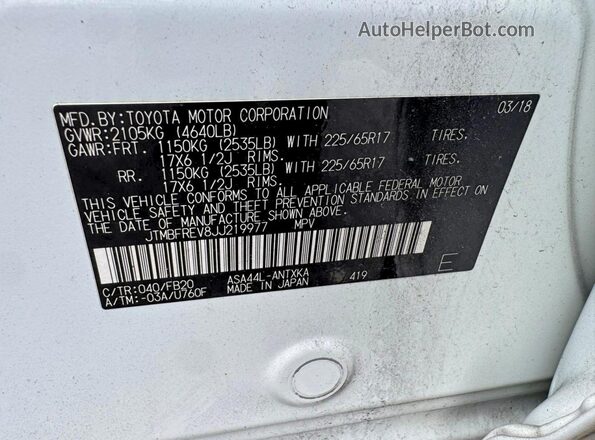 JTMBFREV8JJ219977 2018 TOYOTA RAV4 White 