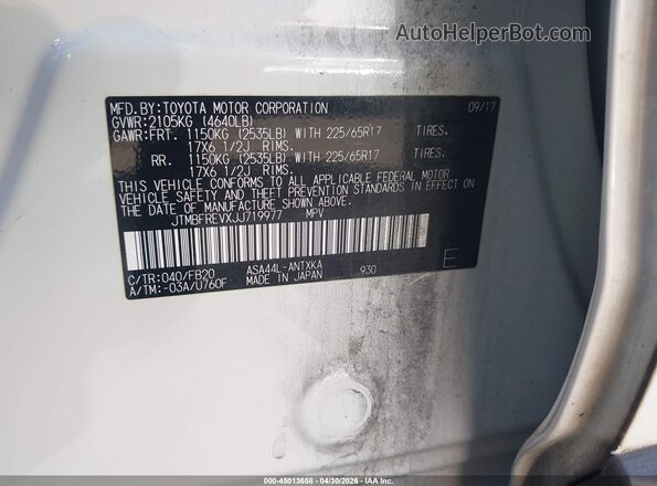 JTMBFREVXJJ719977 2018 TOYOTA LE White Вид підкапотного простору