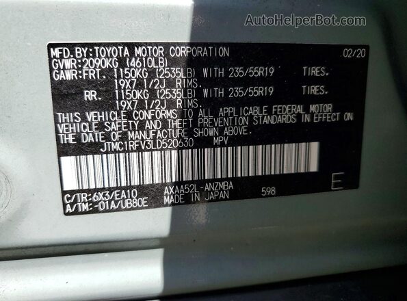 JTMC1RFV3LD520630 2020 TOYOTA RAV4 Gray 