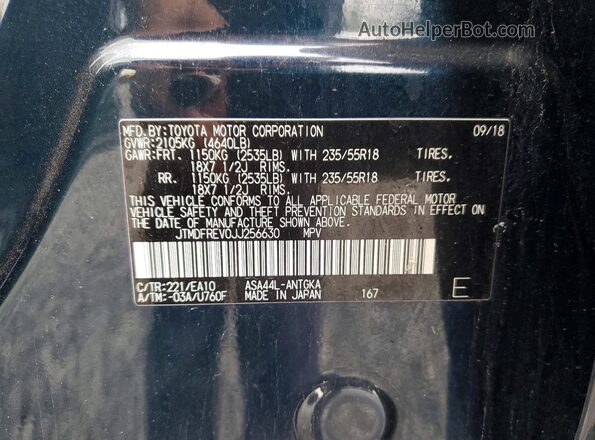 JTMDFREV0JJ256630 2018 TOYOTA RAV4 Синий 