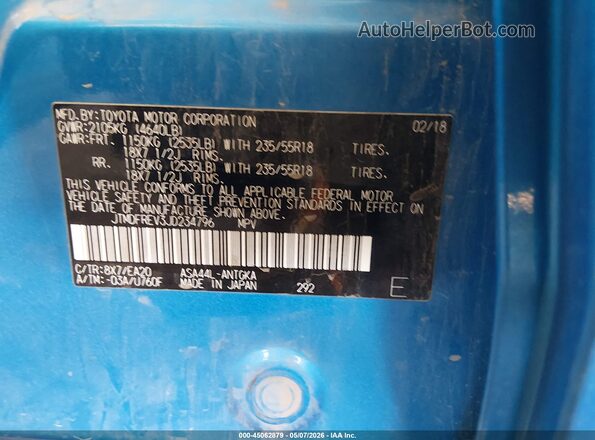 JTMDFREV3JD234796 2018 TOYOTA LIMITED Blue 