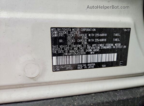 JTME6RFV3NJ023009 2022 TOYOTA RAV4 White 