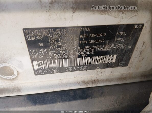 JTMEB3FV9ND086557 2022 TOYOTA RAV4 PRIME White Շարժիչի բաժամունքի տեսք