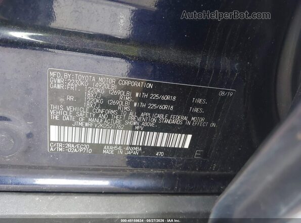 JTMEWRFV2KD521762 2019 TOYOTA RAV4 HYBRID Blue Շարժիչի բաժամունքի տեսք