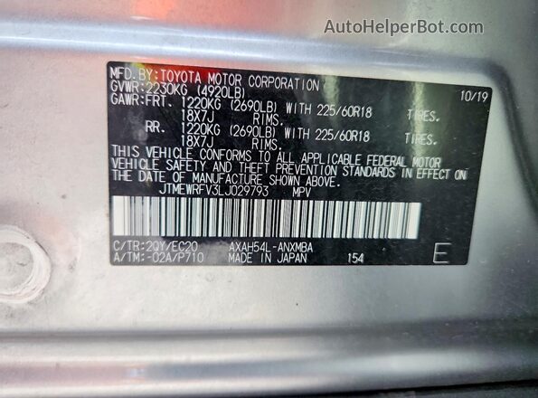 JTMEWRFV3LJ029793 2020 TOYOTA RAV4 Silver 