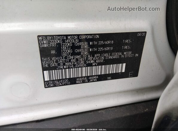 JTMEWRFV4LJ049826 2020 TOYOTA RAV4 HYBRID White Engine compartment view