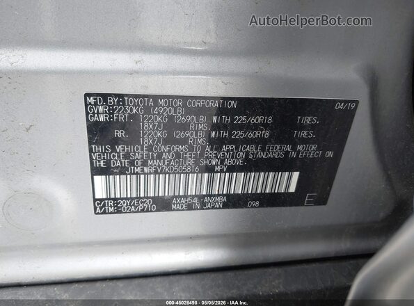 JTMEWRFV7KD505816 2019 TOYOTA RAV4 HYBRID Silver Вид підкапотного простору