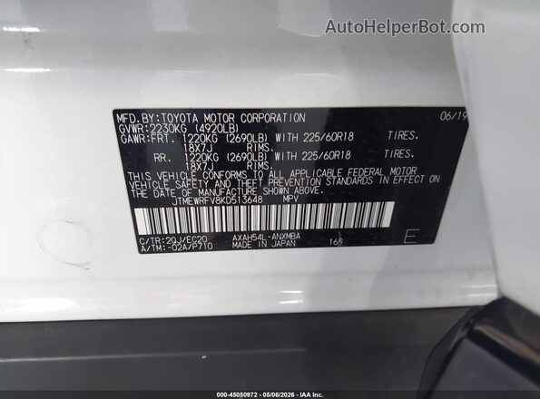 JTMEWRFV8KD513648 2019 TOYOTA RAV4 HYBRID White Вид підкапотного простору