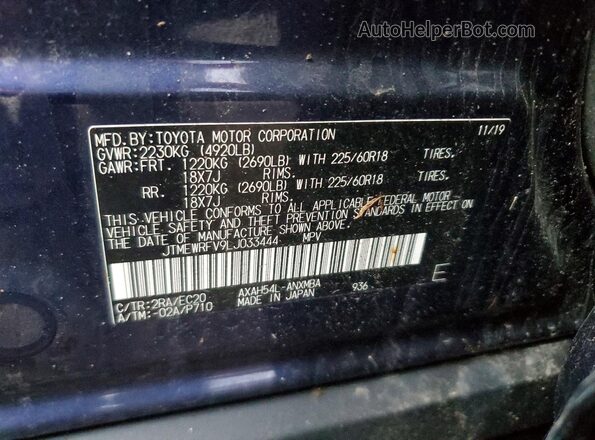JTMEWRFV9LJ033444 2020 TOYOTA RAV4 Blue VIN sticker view