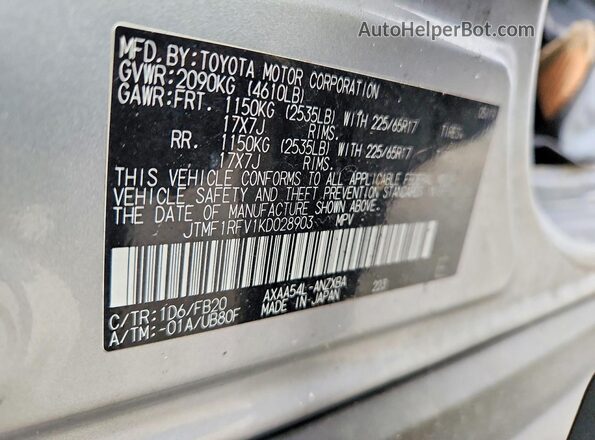 JTMF1RFV1KD028903 2019 TOYOTA RAV4 Silver 