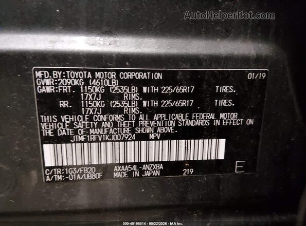 JTMF1RFV1KJ007924 2019 TOYOTA RAV4 Gray Vista del compartimento del motor