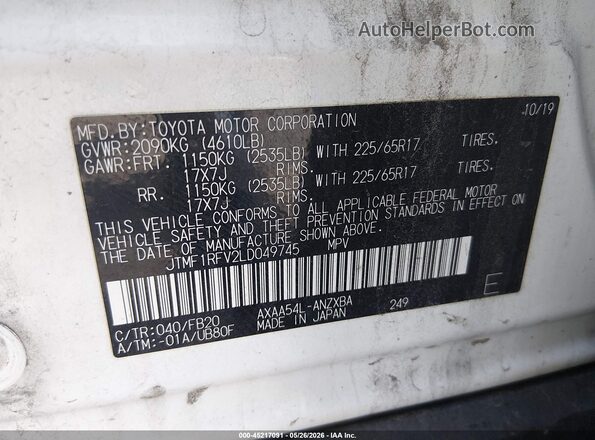 JTMF1RFV2LD049745 2020 TOYOTA RAV4 White Engine compartment view