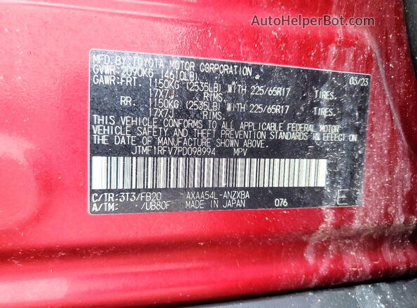 JTMF1RFV7PD098994 2023 TOYOTA LE Red 