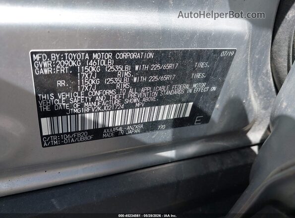 JTMG1RFV2KJ021724 2019 TOYOTA RAV4 Silver ძრავის განყოფილების ხედი