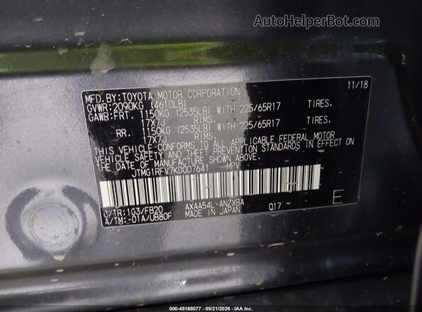 JTMG1RFV7KD007641 2019 TOYOTA RAV4 Gray 
