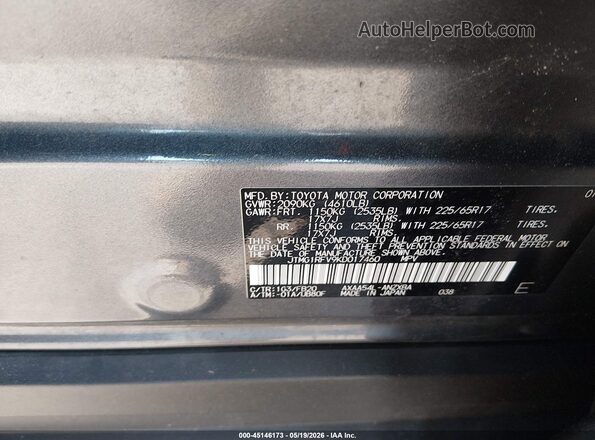 JTMG1RFV9KD017460 2019 TOYOTA RAV4 Gray Vista del compartimento del motor