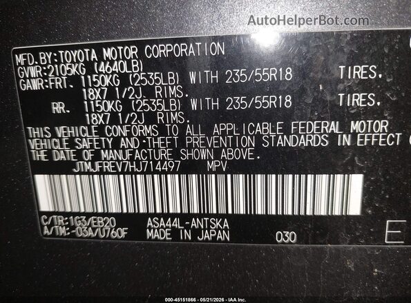 JTMJFREV7HJ714497 2017 TOYOTA RAV4 Gray Vista del compartimento del motor