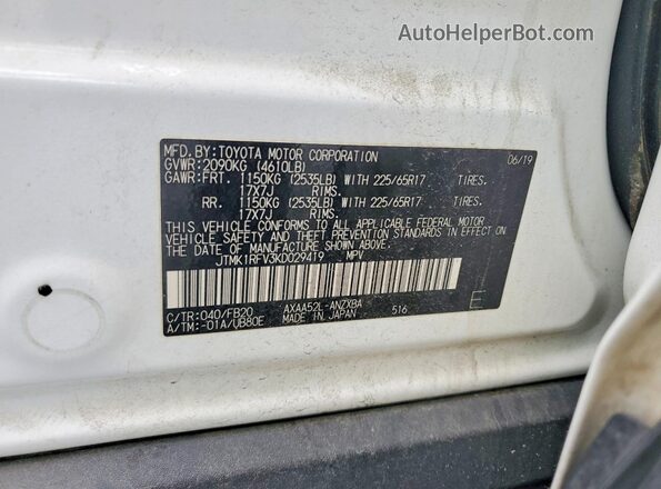 JTMK1RFV3KD029419 2019 TOYOTA RAV4 White 