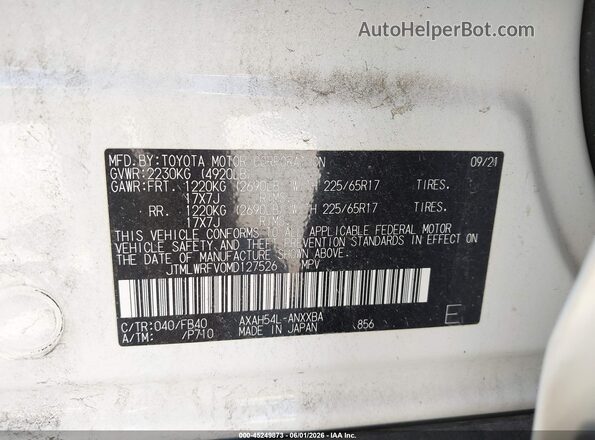 JTMLWRFV0MD127526 2021 TOYOTA RAV4 HYBRID White ძრავის განყოფილების ხედი