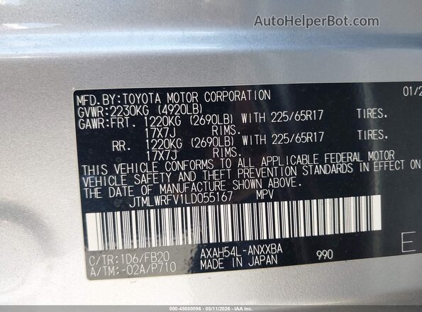 JTMLWRFV1LD055167 2020 TOYOTA LE Gray Widok komory silnika