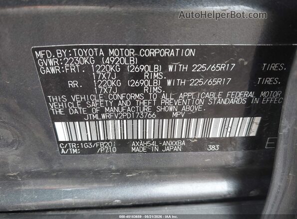 JTMLWRFV2PD173766 2023 TOYOTA RAV4 HYBRID Gray Vista del compartimento del motor