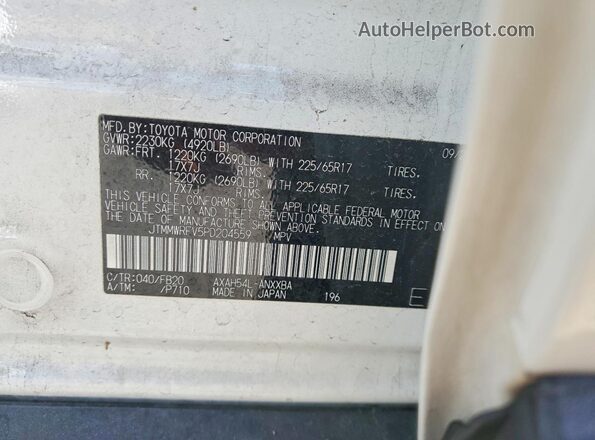 JTMMWRFV5PD204559 2023 TOYOTA RAV4 White Вид наклейки з VIN-кодом