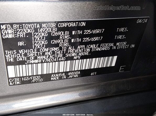 JTMMWRFV7RD241440 2024 TOYOTA LE Blue Vista del compartimento del motor