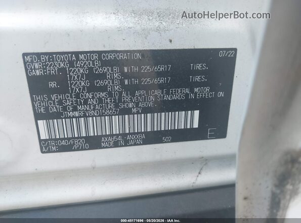 JTMMWRFV8ND158657 2022 TOYOTA RAV4 HYBRID White Widok komory silnika