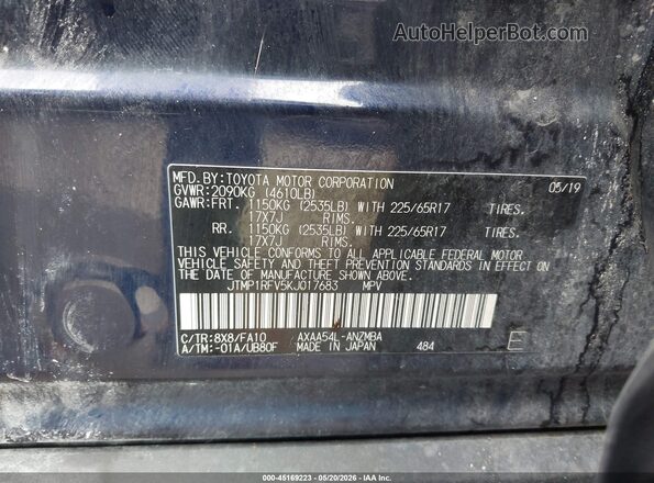 JTMP1RFV5KJ017683 2019 TOYOTA RAV4 Blue Vista del compartimento del motor