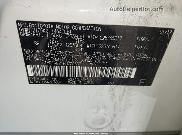 JTMRFREV1HJ700503 2017 TOYOTA LE White 