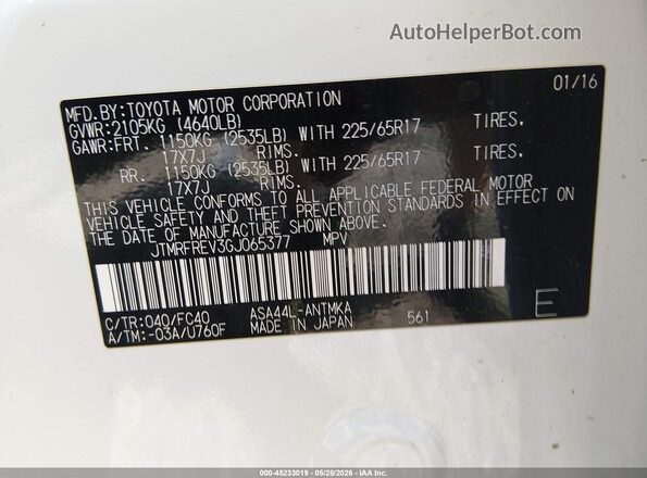 JTMRFREV3GJ065377 2016 TOYOTA RAV4 Белый 
