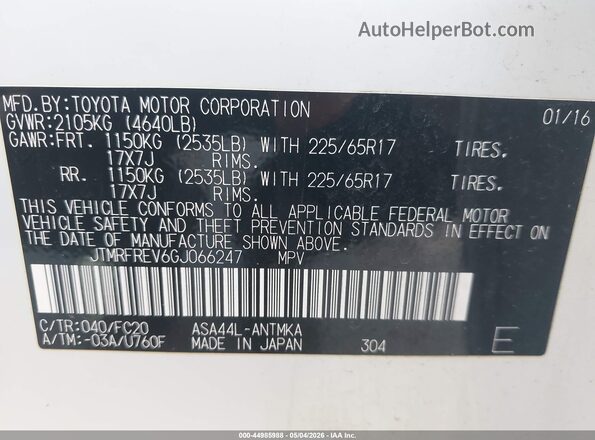 JTMRFREV6GJ066247 2016 TOYOTA LE White Engine compartment view